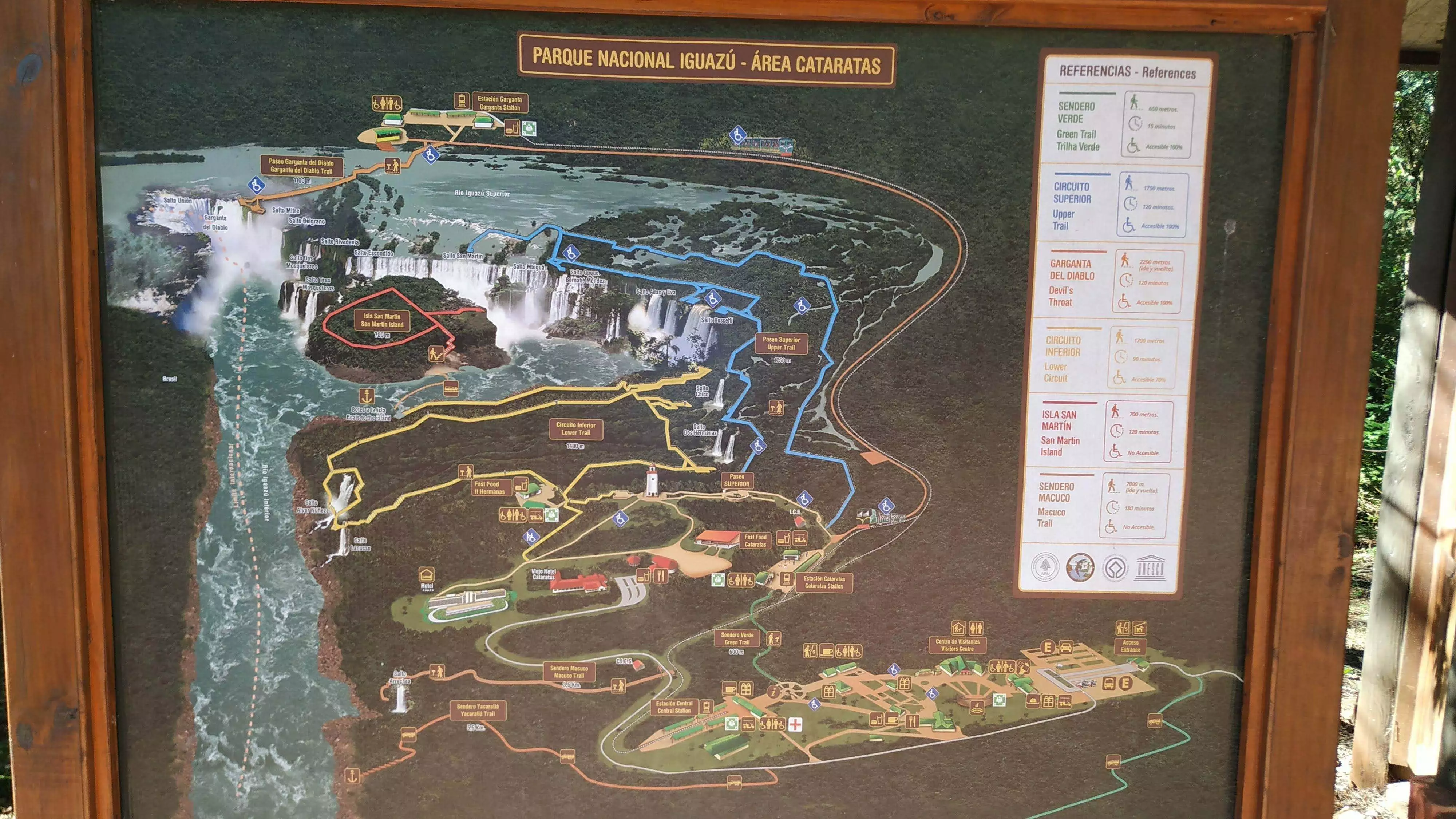 Die verschiedenen Wanderwege im Iguazu Nationalpark.