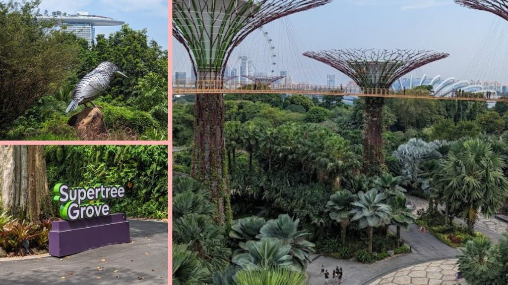 Singapur Supertree Grove und Blick auf Marina Bay Sands Hotel
